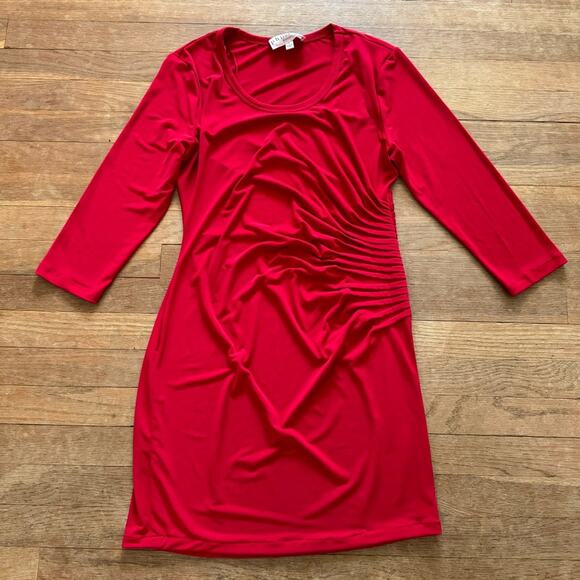 Philosophy red 3/4 sleeve ruched sheath mini dress size large L b19 - Picture 1 of 3